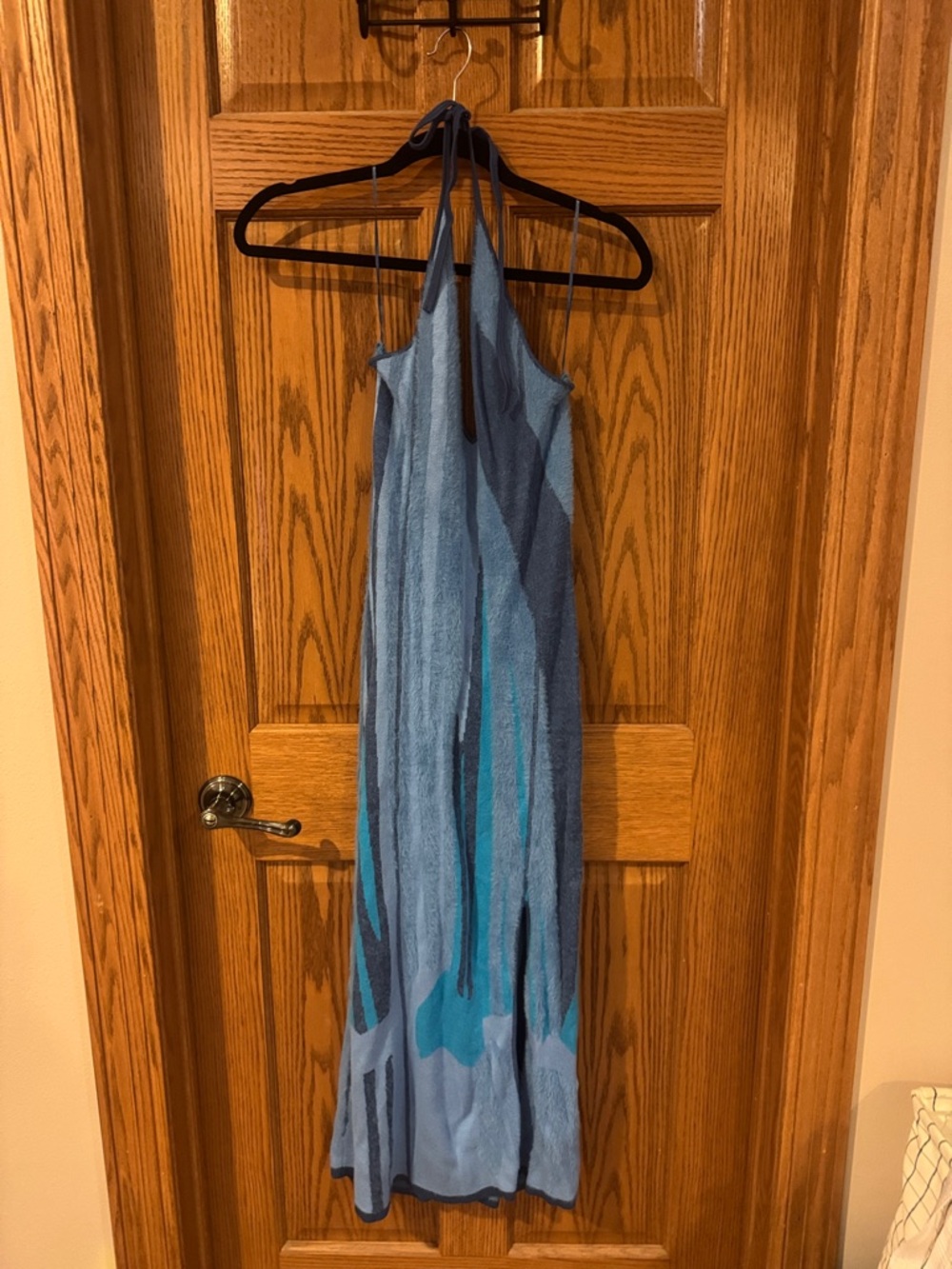 House of Sunny Blue Multi Halter Midi Dress